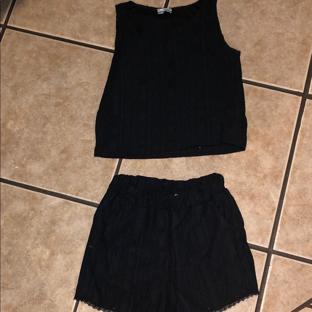 Black Sleeveless Top and Shorts Set